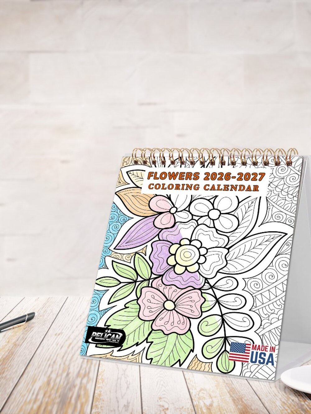 2026-2027 18 Months Standing Flip Desk Coloring Calendar Desktop (Flowers)